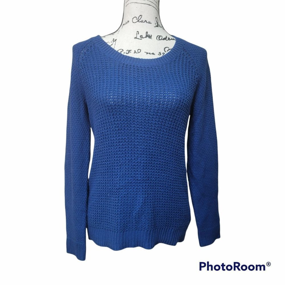 Sonoma Ink Blue Crocheted Knit Crew Neck  Sweater -Size Small